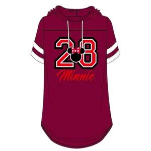 NWT Disney Minnie 28 Hooded Football Tee Shirt |Burgundy | Juniors Small 3/5